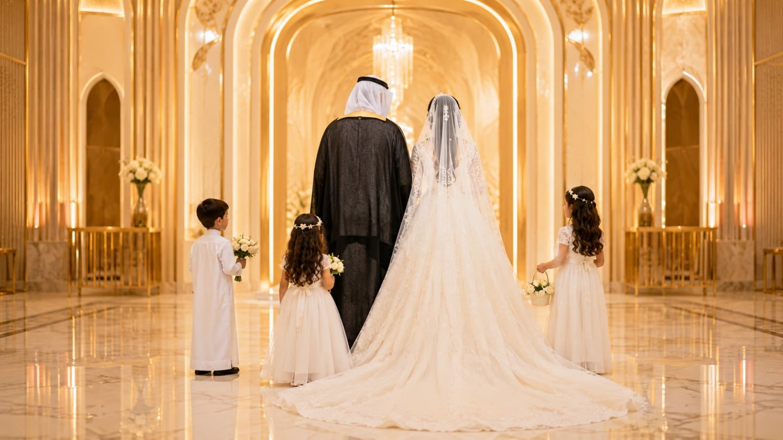 عروسان في قاعة زفاف فاخرة